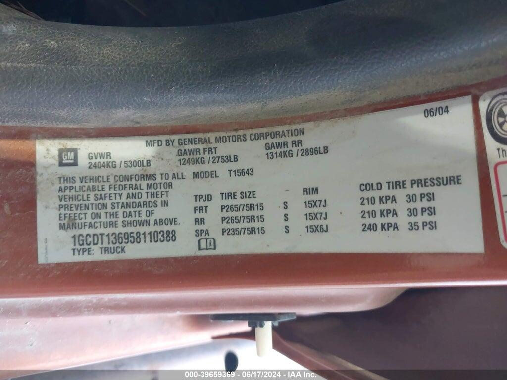 1GCDT136958110388 2005 CHEVROLET COLORADO photo no. 9