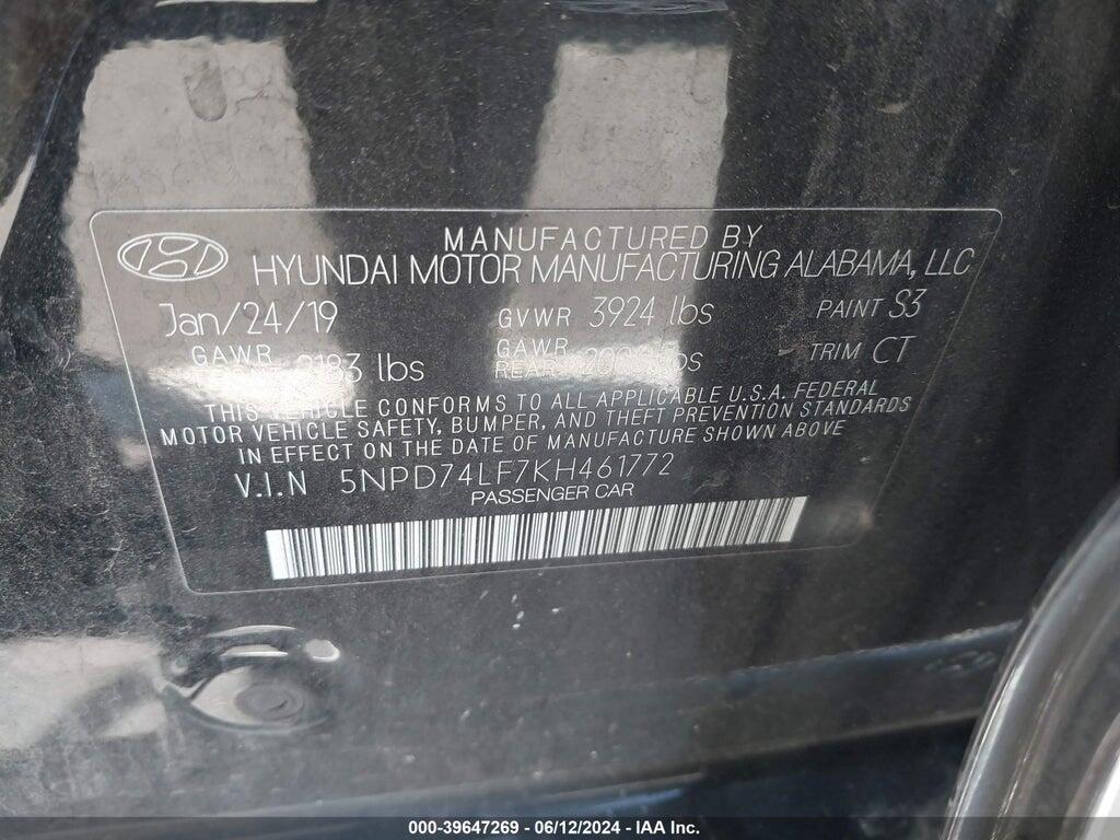 5NPD74LF7KH461772 2019 HYUNDAI ELANTRA photo no. 9