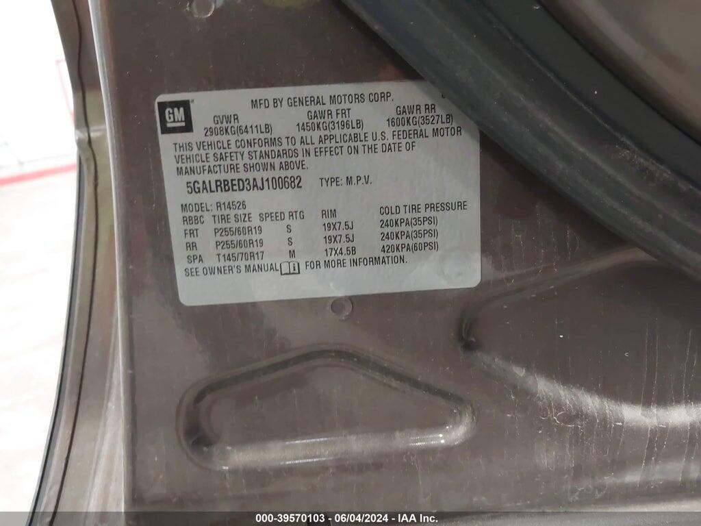 5GALRBED3AJ100682 2010 BUICK ENCLAVE photo no. 9