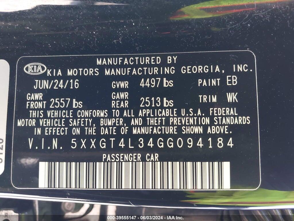 5XXGT4L34GG094184 2016 KIA OPTIMA photo no. 9