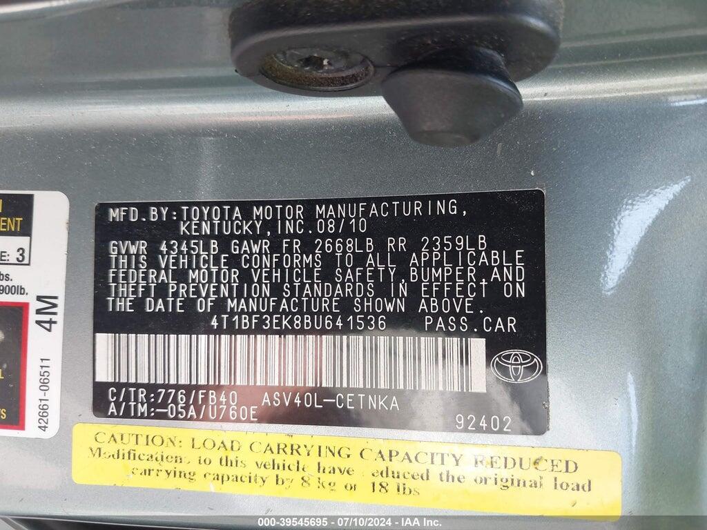 4T1BF3EK8BU641536 2011 TOYOTA CAMRY photo no. 9