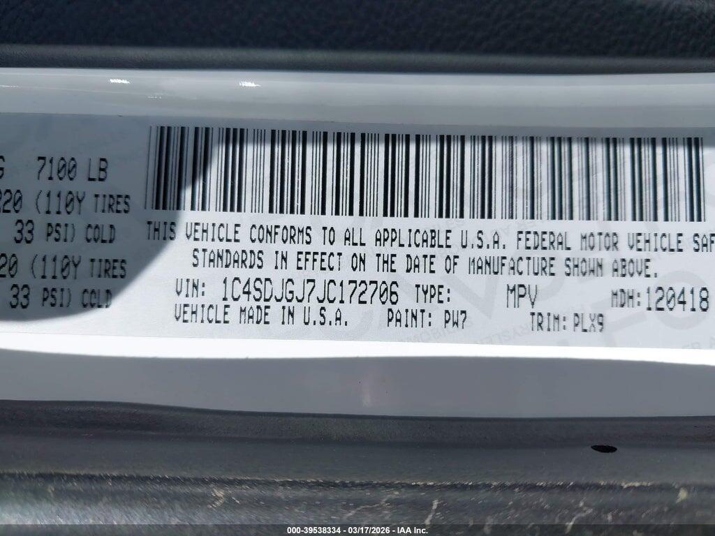 1C4SDJGJ0JC205707 2018 DODGE DURANGO photo no. 9