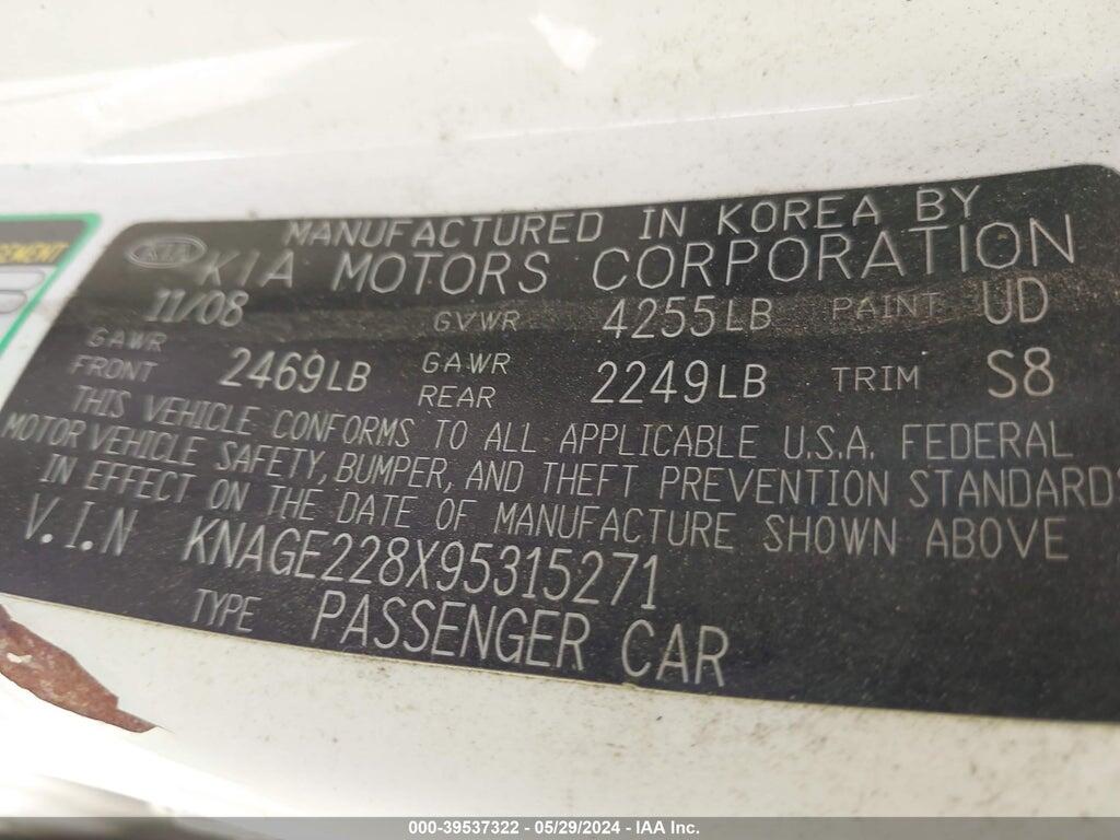 KNAGE228X95315271 2009 KIA OPTIMA photo no. 9
