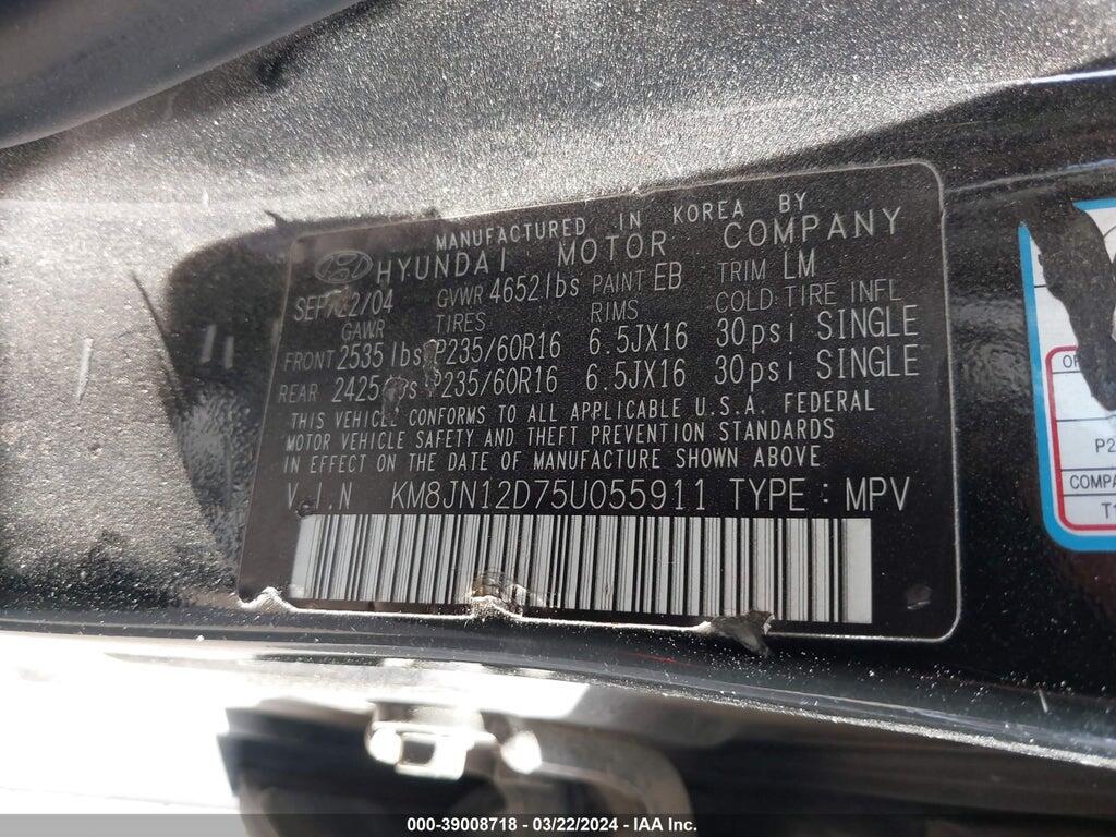 KM8JN12D75U055911 2005 HYUNDAI TUCSON photo no. 9