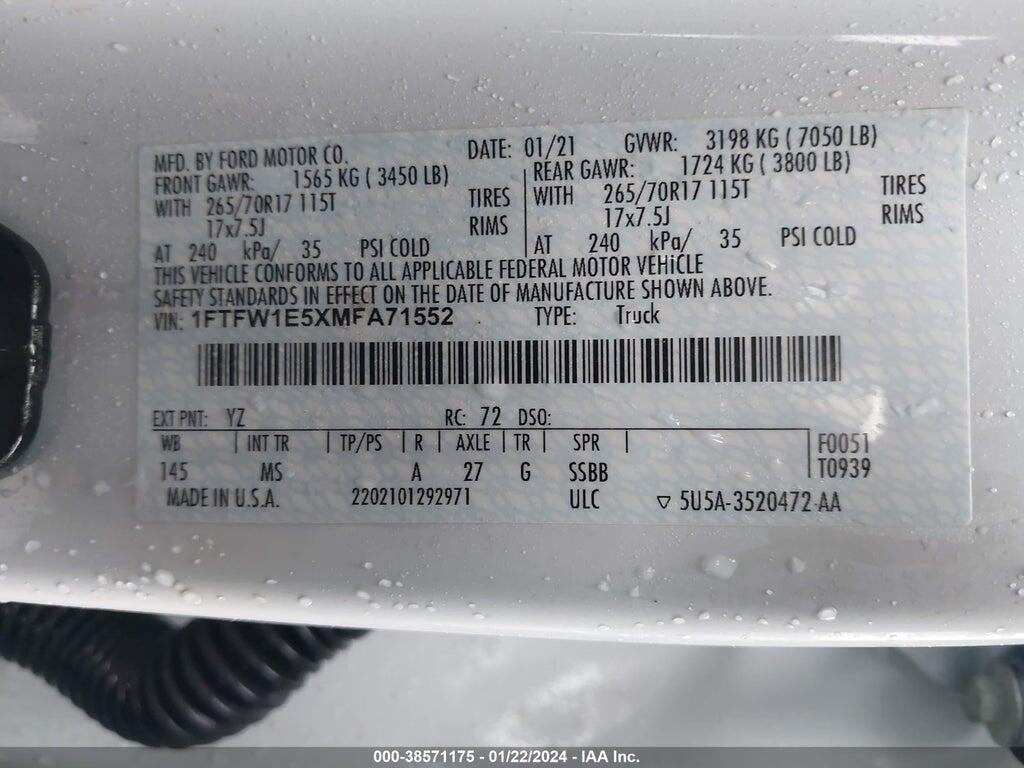 1FTFW1E5XMFA71552 2021 FORD F-150 photo no. 9