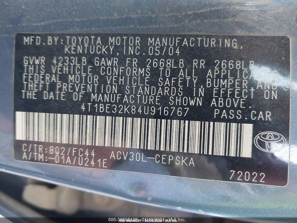 4T1BE32K84U916767 2004 TOYOTA CAMRY photo no. 9