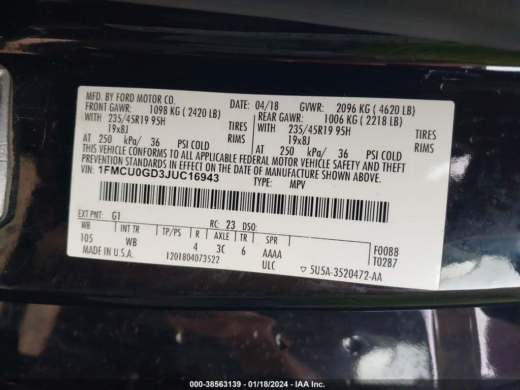 1FMCU0GD3JUC16943 2018 FORD ESCAPE photo no. 9