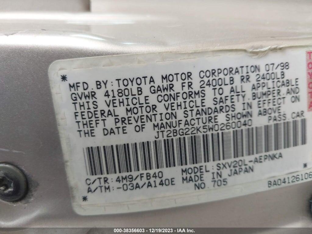 JT2BG22K5W0260040 1998 TOYOTA CAMRY photo no. 9