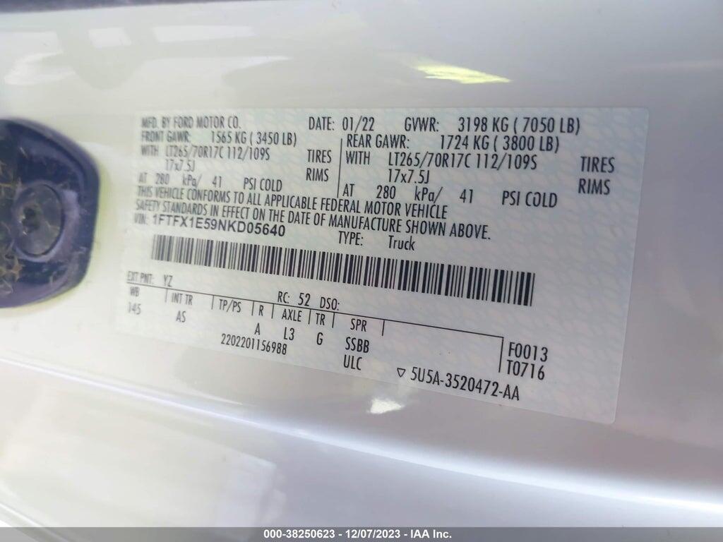 1FTFX1E59NKD05640 2022 FORD F-150 photo no. 9