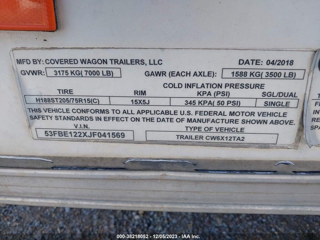 53FBE122XJF041569 2018 COVERED WAGON GT photo no. 9