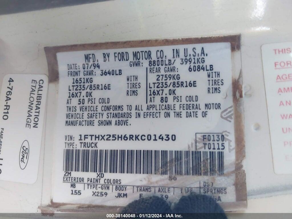 1FTHX25H6RKC01430 1994 FORD F250 photo no. 9