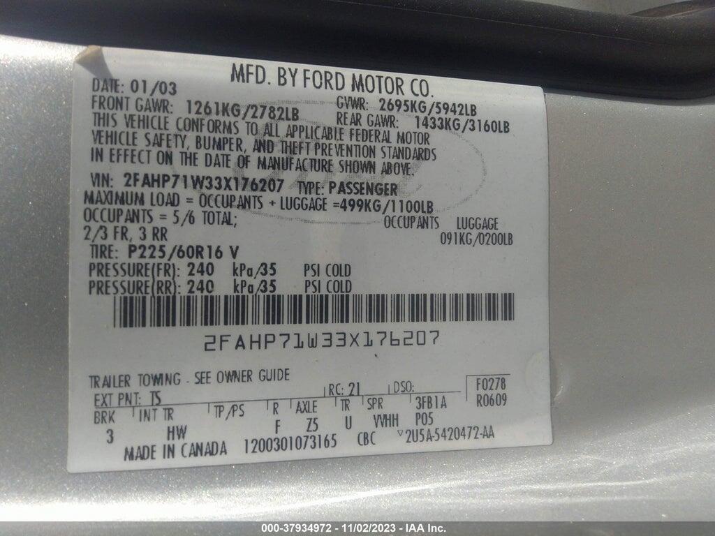 2FAHP71W33X176207 2003 FORD CROWN VICTORIA photo no. 9