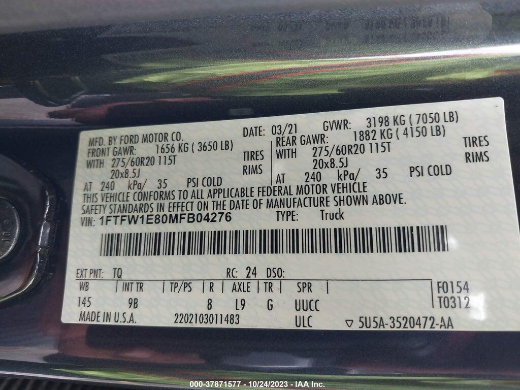 1FTFW1E80MFB04276 2021 FORD F-150 photo no. 9