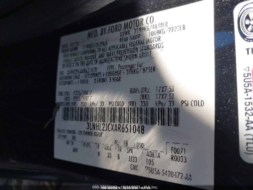 3LNHL2JCXAR651048 2010 LINCOLN MKZ photo no. 9