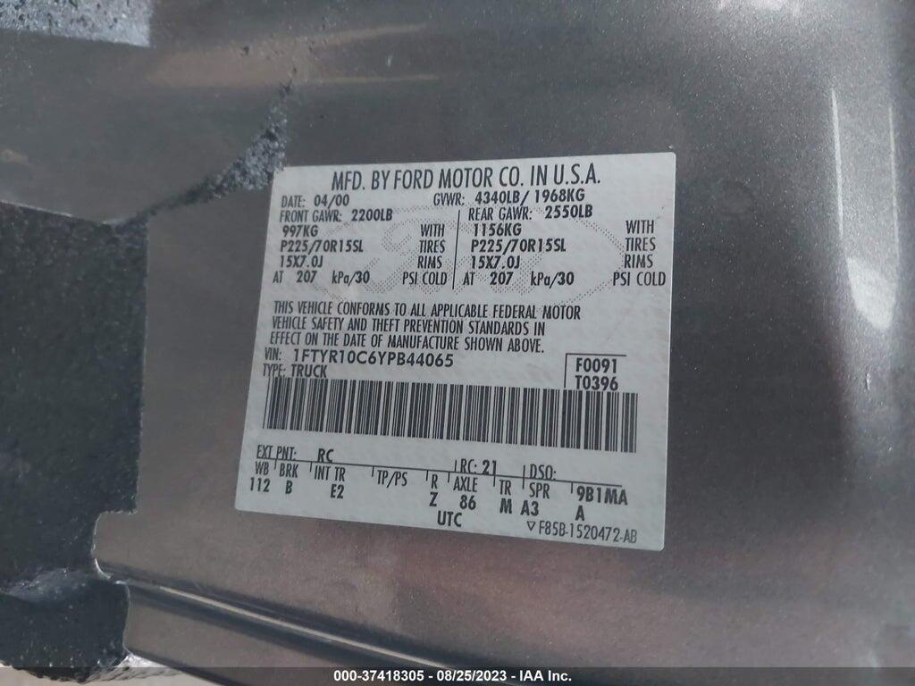 1FTYR10C6YPB44065 2000 FORD RANGER photo no. 9