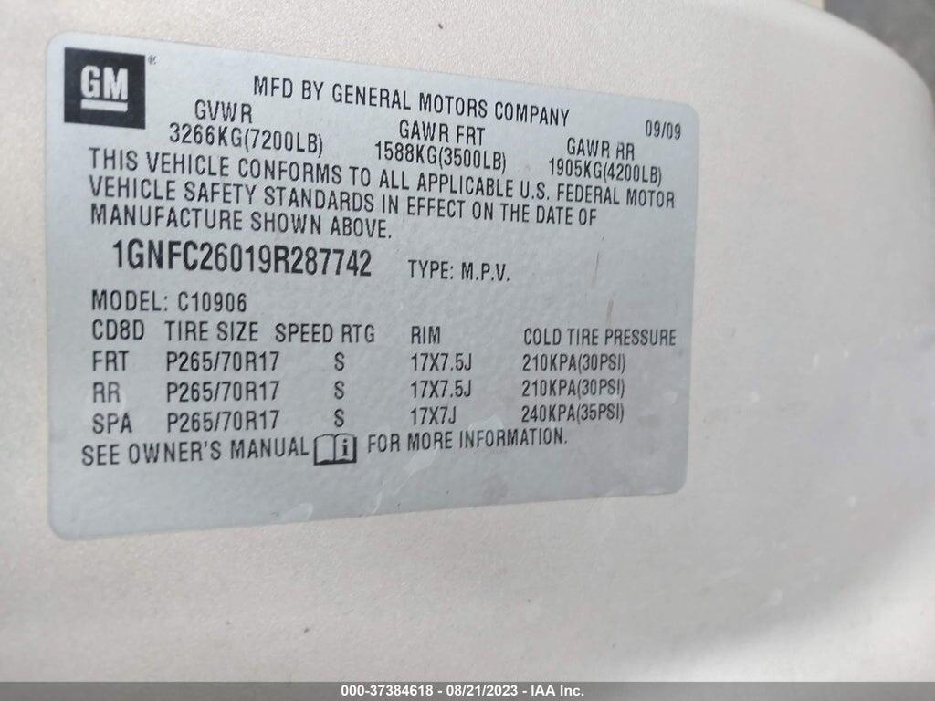 1GNFC26019R287742 2009 CHEVROLET SUBURBAN 1500 photo no. 9