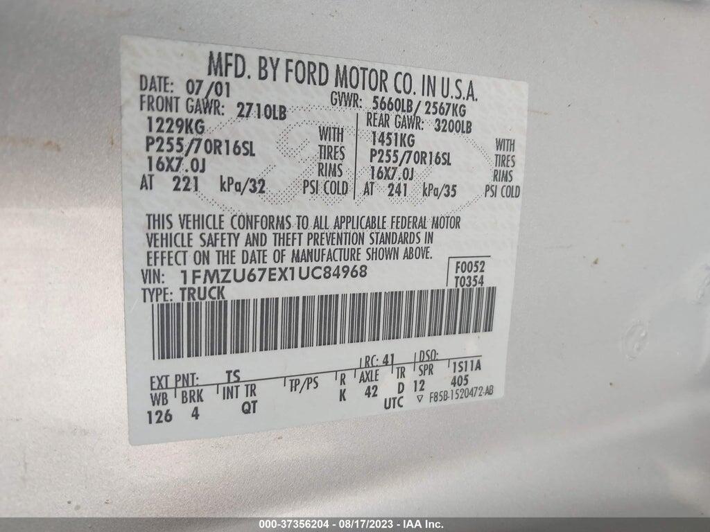 1FMZU67EX1UC84968 2001 FORD EXPLORER SPORT TRAC photo no. 9