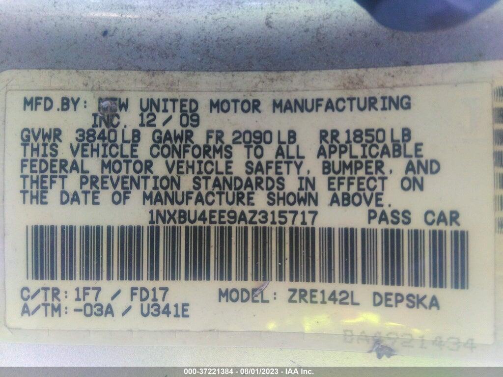 1NXBU4EE9AZ315717 2010 TOYOTA COROLLA photo no. 9