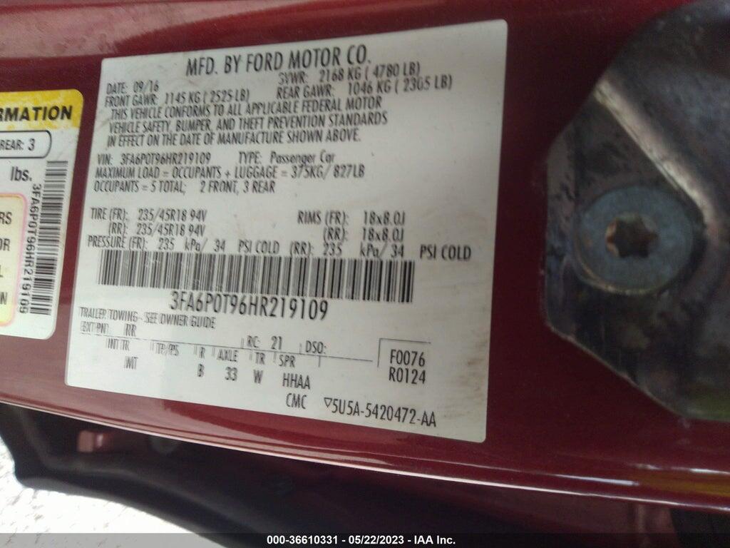 3FA6P0T96HR219109 2017 FORD FUSION photo no. 9