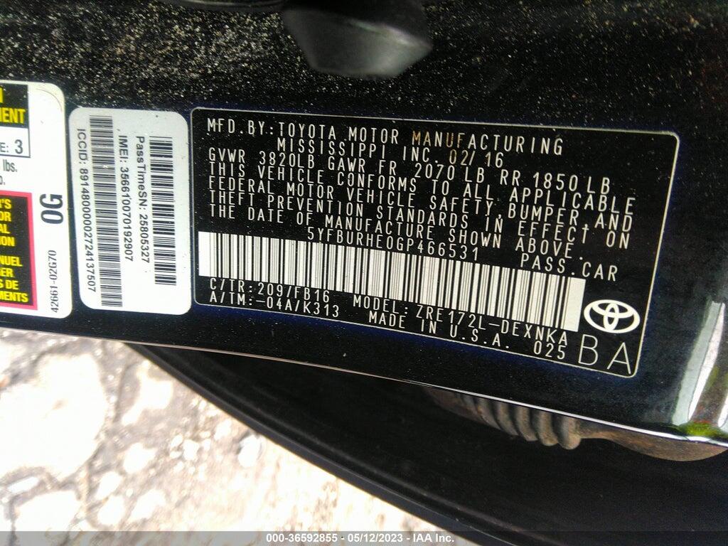 5YFBURHE0GP466531 2016 TOYOTA COROLLA photo no. 9