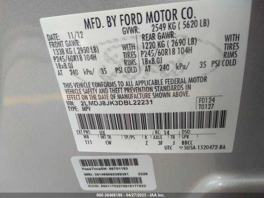 2LMDJ8JK3DBL22231 2013 LINCOLN MKX photo no. 9