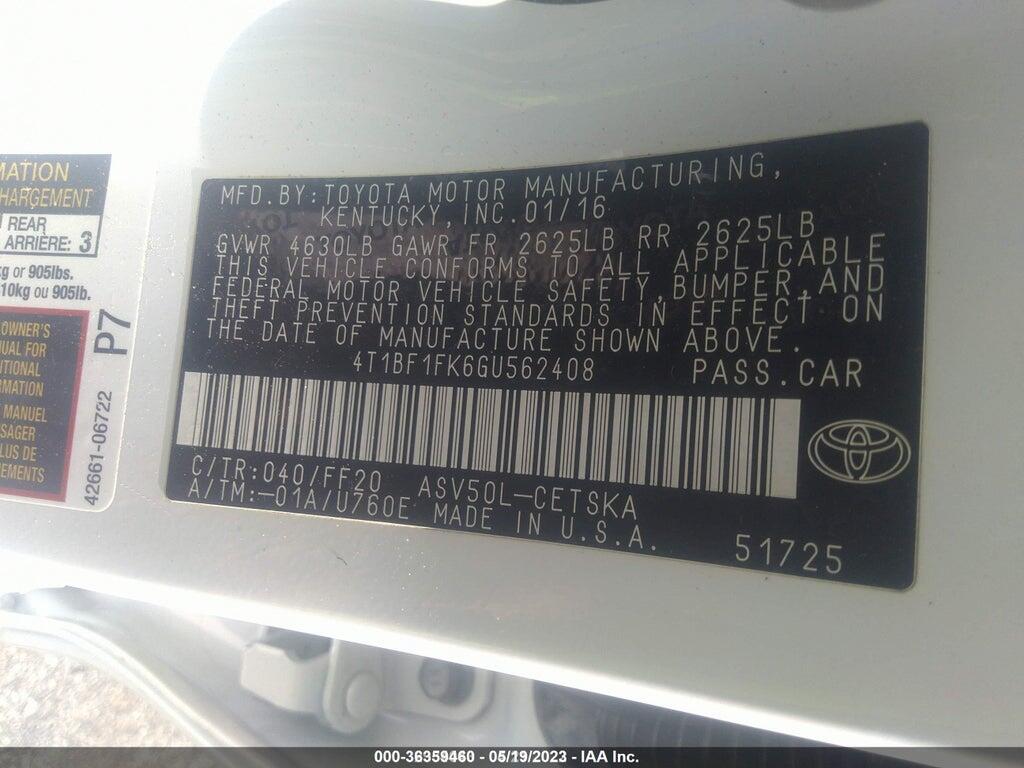 4T1BF1FK6GU562408 2016 TOYOTA CAMRY photo no. 9