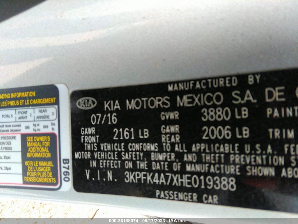 3KPFK4A7XHE019388 2017 KIA FORTE photo no. 9