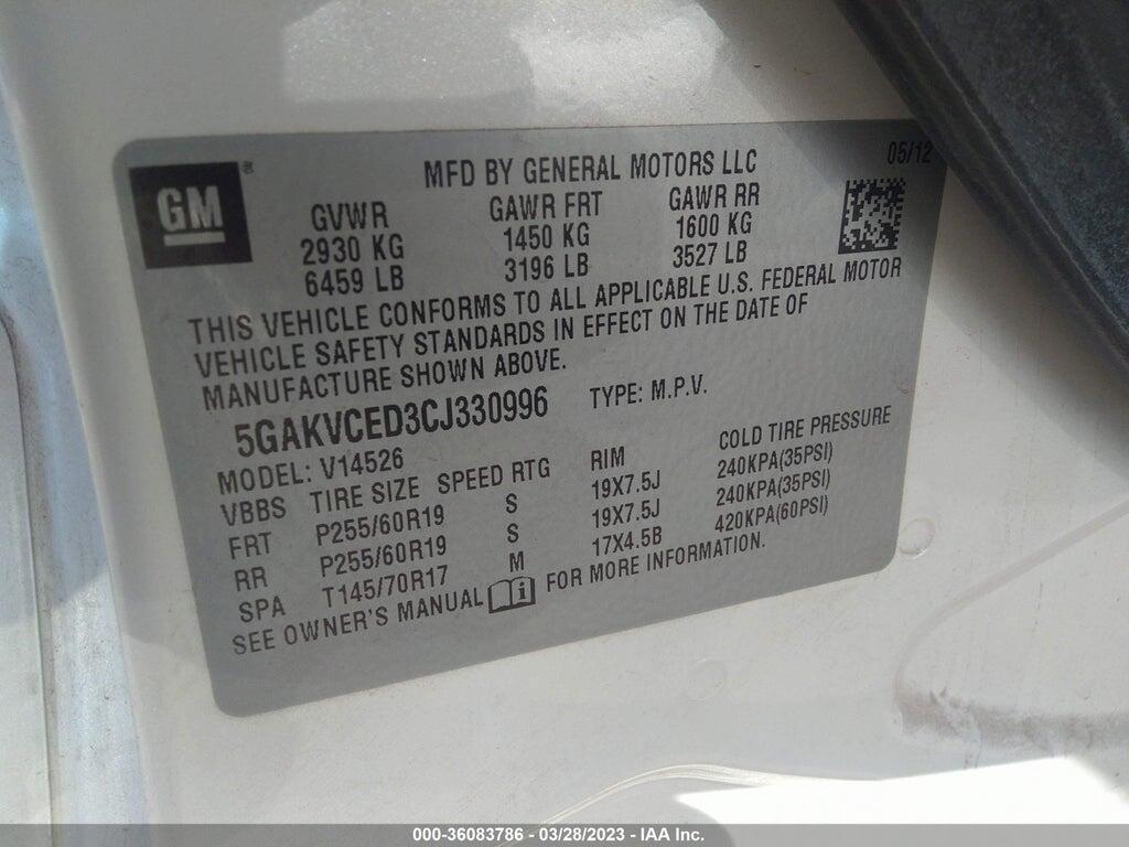 5GAKVCED3CJ330996 2012 BUICK ENCLAVE photo no. 9