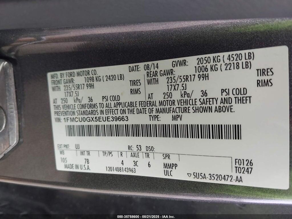 1FMCU0GX5EUE39663 2014 FORD ESCAPE photo no. 9