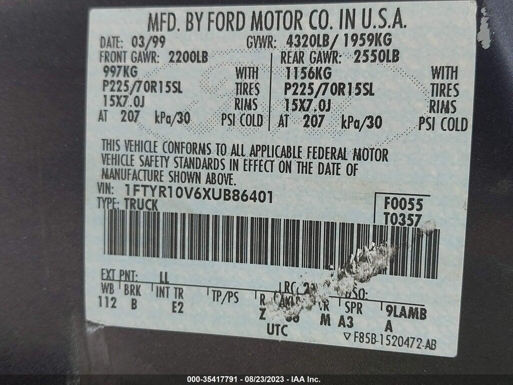 1FTYR10V6XUB86401 1999 FORD RANGER photo no. 9