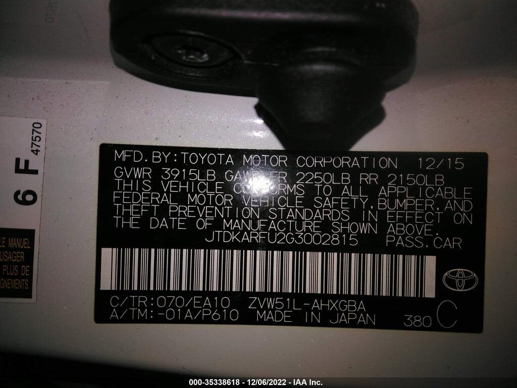 JTDKARFU2G3002815 2016 TOYOTA PRIUS photo no. 9