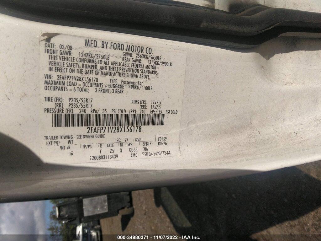 2FAFP71V28X156178 2008 FORD CROWN VICTORIA photo no. 9