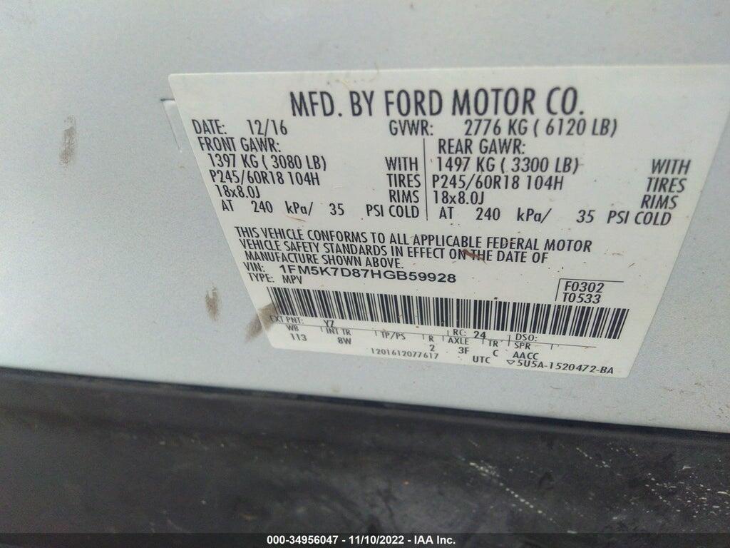 1FM5K7D87HGB59928 2017 FORD EXPLORER photo no. 9