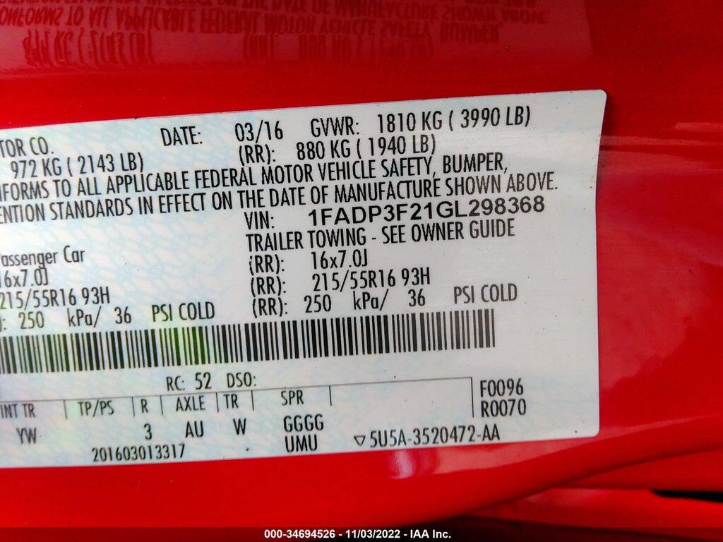 1FADP3F21GL298368 2016 FORD FOCUS photo no. 9