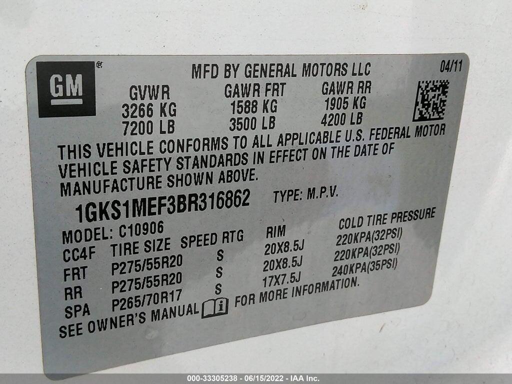 1GKS1MEF3BR316862 2011 GMC YUKON XL 1500 photo no. 9