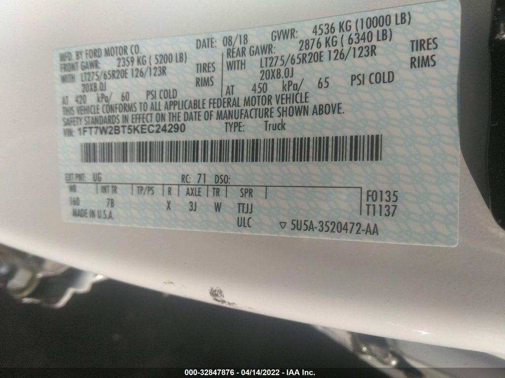 1FT7W2BT5KEC24290 2019 FORD F-250 photo no. 9