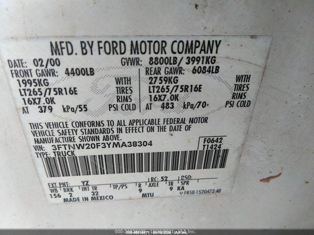 3FTNW20F3YMA38304 2000 FORD SUPER DUTY F-250 photo no. 9