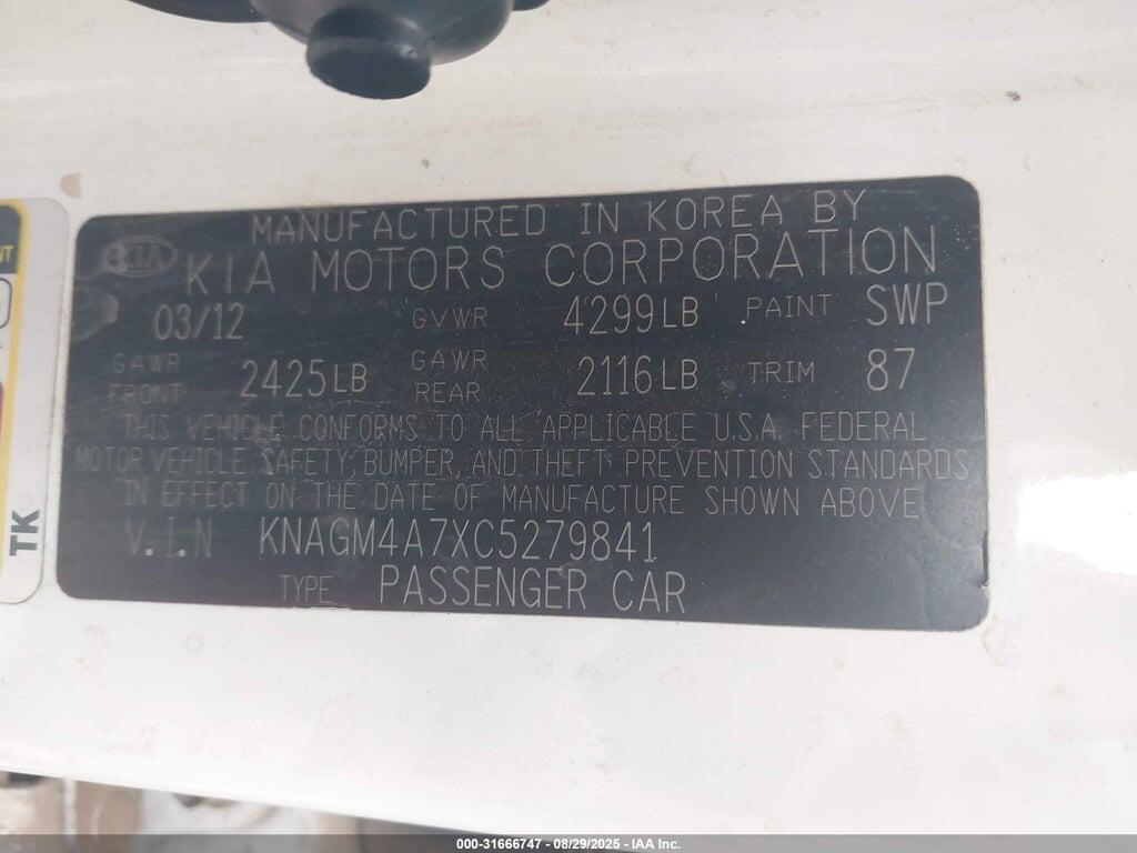 KNAGM4A7XC5279841 2012 KIA OPTIMA photo no. 9