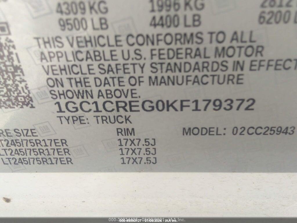 1GC1CREG0KF179372 2019 CHEVROLET SILVERADO 2500HD photo no. 9