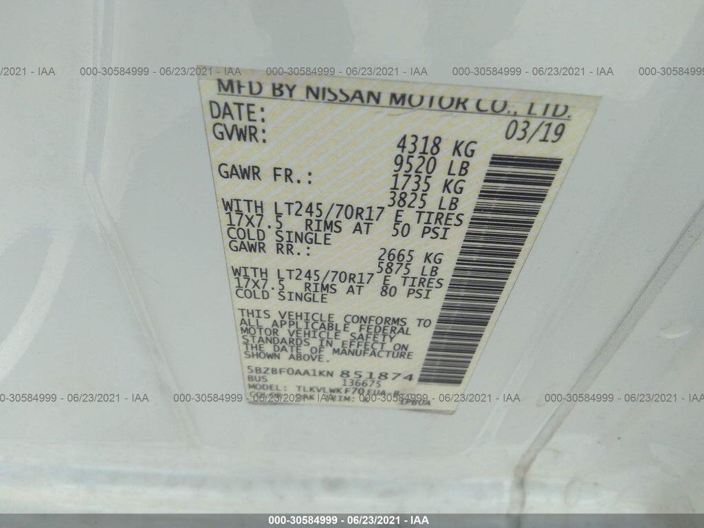 5BZBF0AA1KN851874 2019 NISSAN NV PASSENGER NV3500 HD photo no. 9