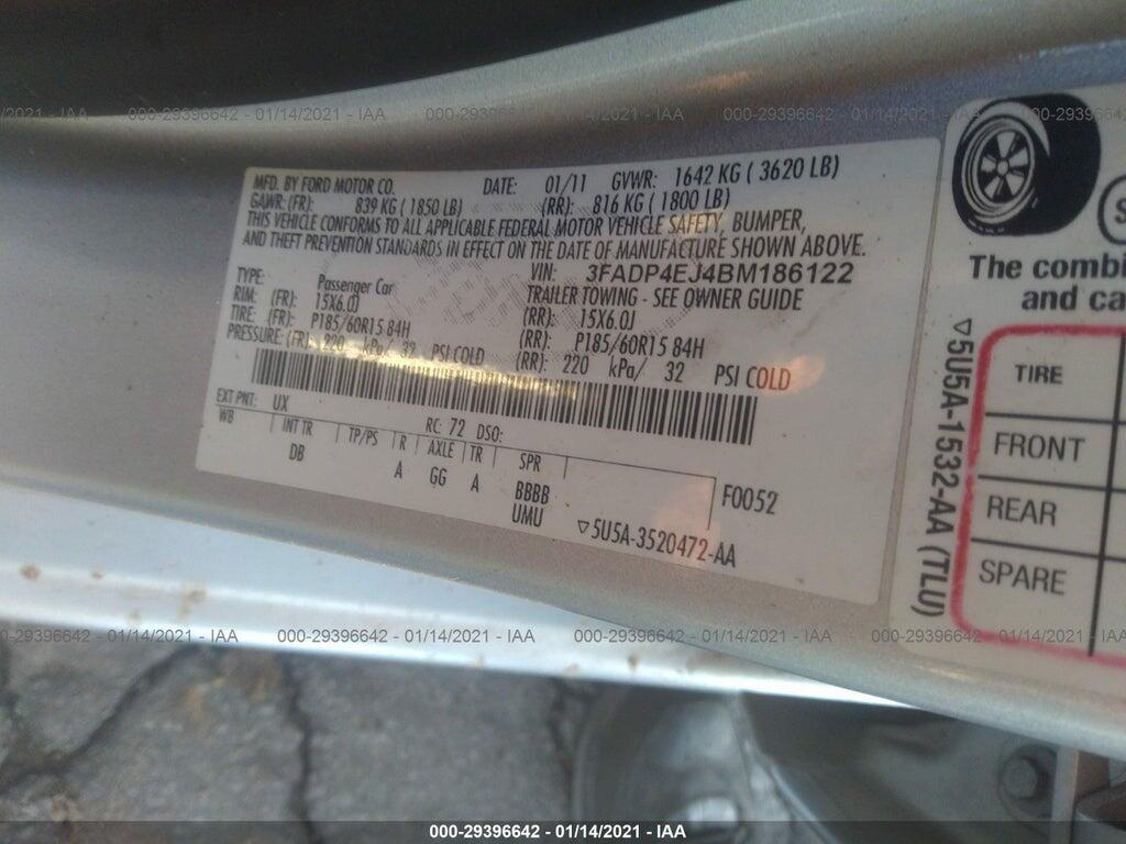 3FADP4EJ4BM186122 2011 FORD FIESTA photo no. 9