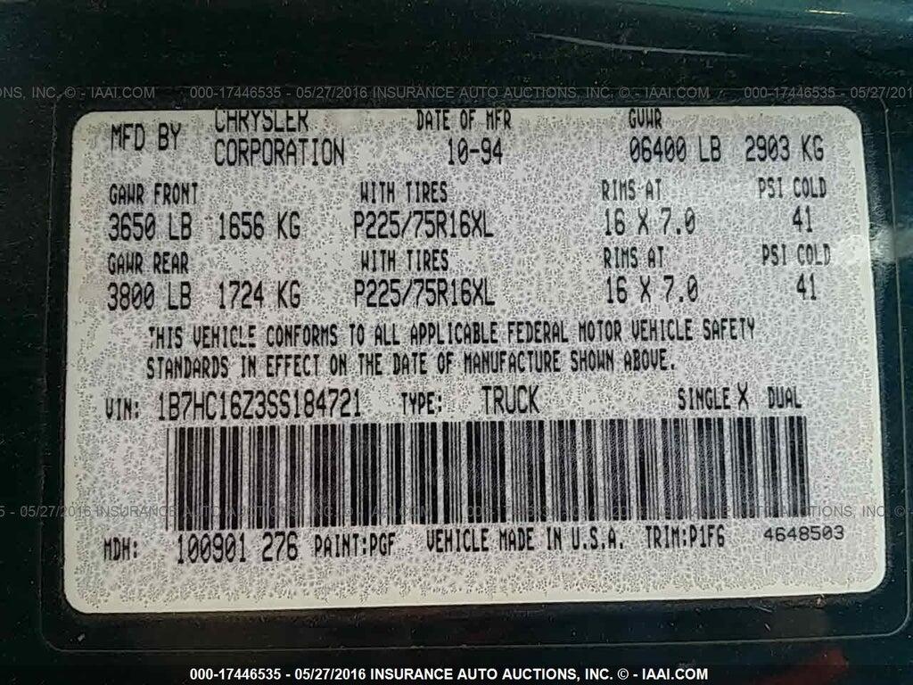 1B7HC16Z3SS184721 1995 DODGE RAM 1500 photo no. 9