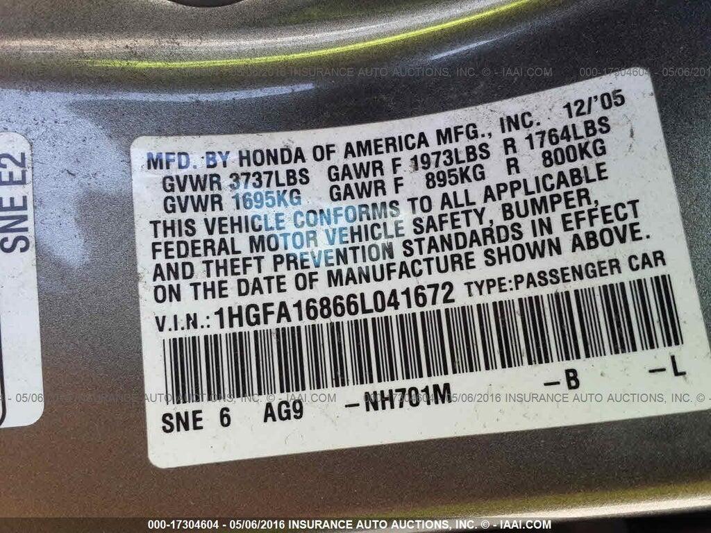 1HGFA16866L041672 2006 HONDA CIVIC photo no. 9