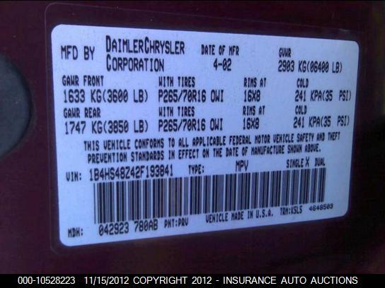 1B4HS48Z42F193841 2002 DODGE DURANGO photo no. 9