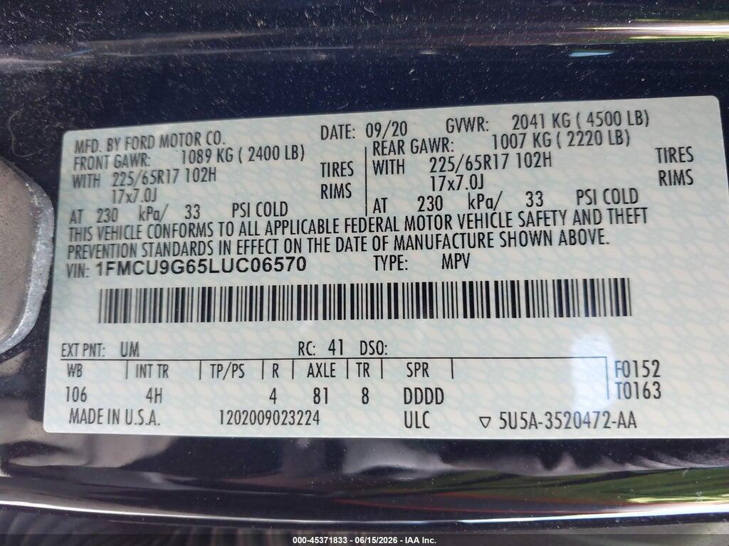 1FMCU9G65LUC06570 2020 FORD ESCAPE photo no. 9