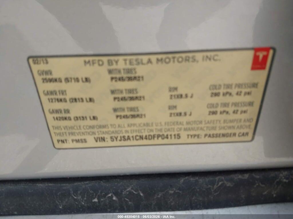 5YJSA1CN4DFP04115 2013 TESLA MODEL S photo no. 9