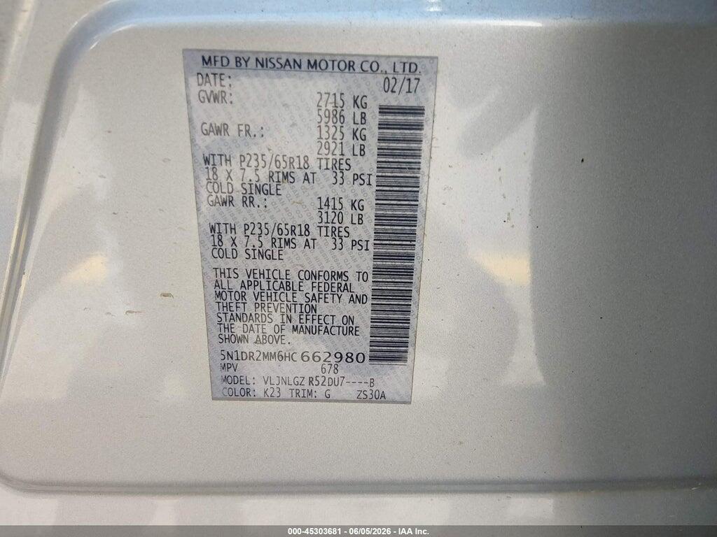 5N1DR2MM6HC662980 2017 NISSAN PATHFINDER photo no. 9