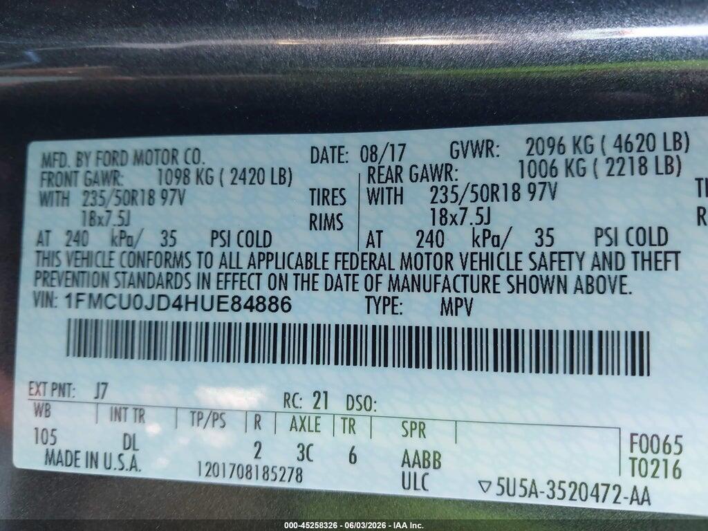 1FMCU0JD4HUE84886 2017 FORD ESCAPE photo no. 9
