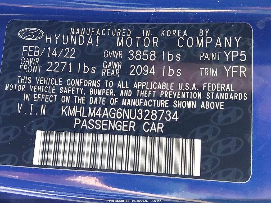 KMHLM4AG6NU328734 2022 HYUNDAI ELANTRA photo no. 9