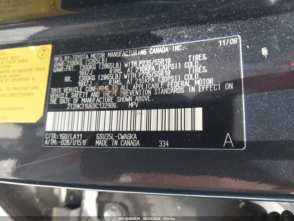 2T2HK31U69C132906 2009 LEXUS RX 350 photo no. 9